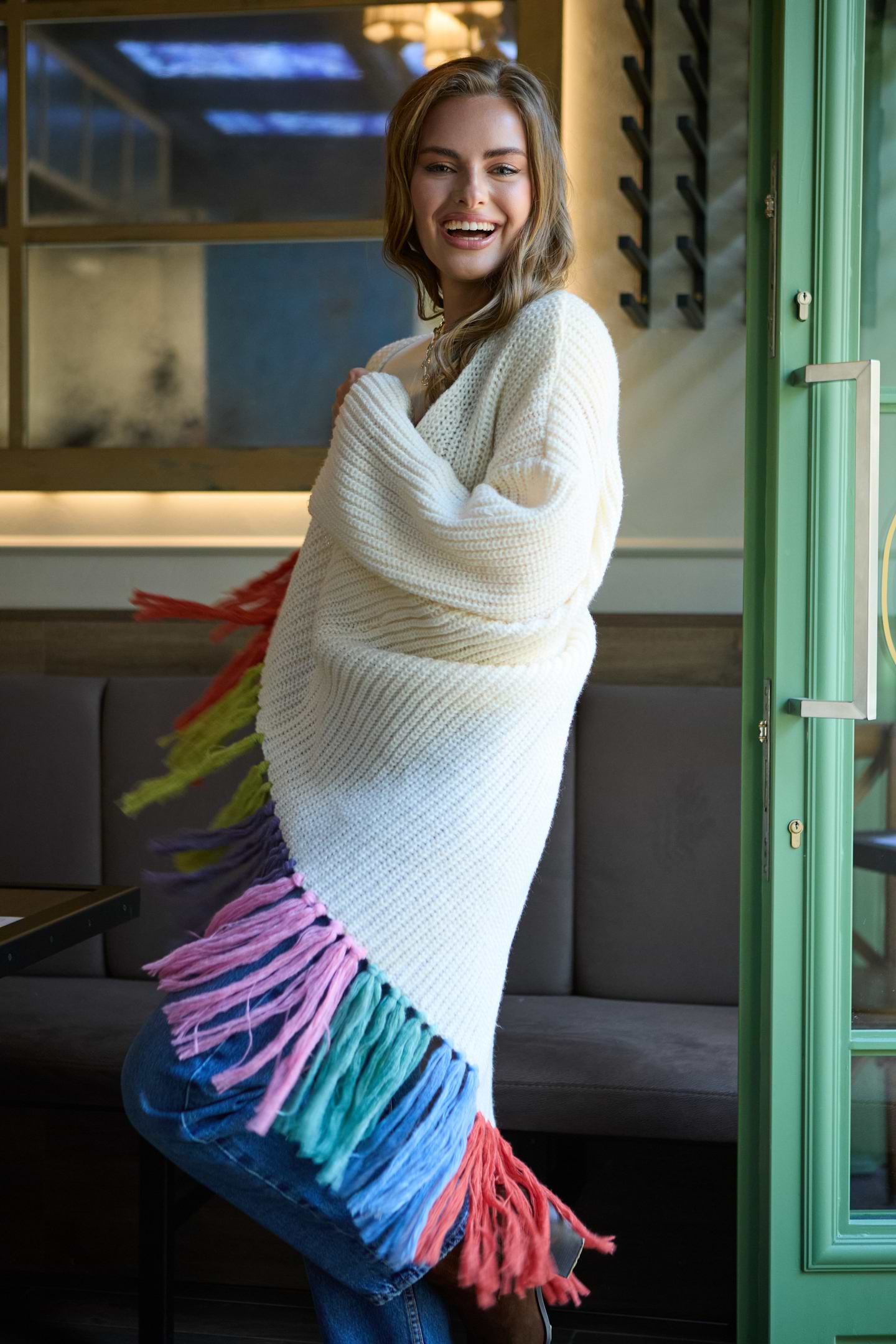 Rainbow Tassel Knit Kimono - Ivory Multi