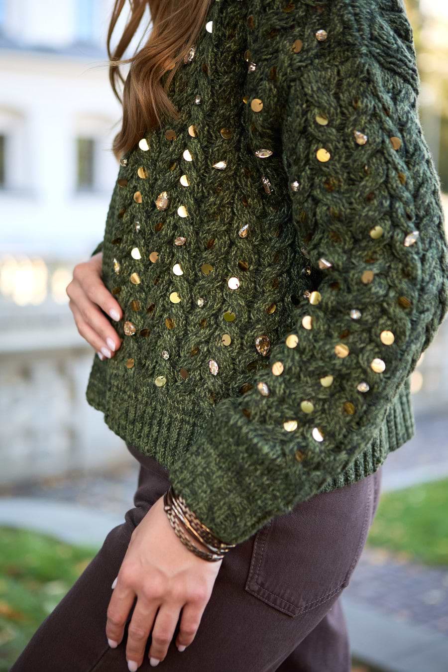 Deco Cable Knit Cardigan - Moss