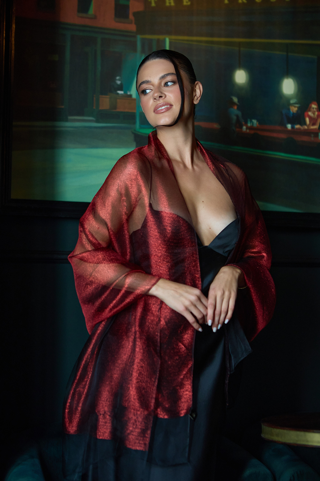 Silk Glimmer Scarf - Dark Red