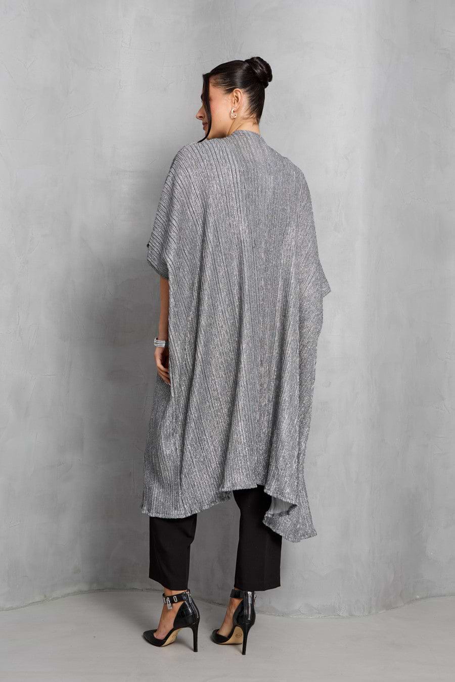 Pleated Metallic Kimono - Gunmetal