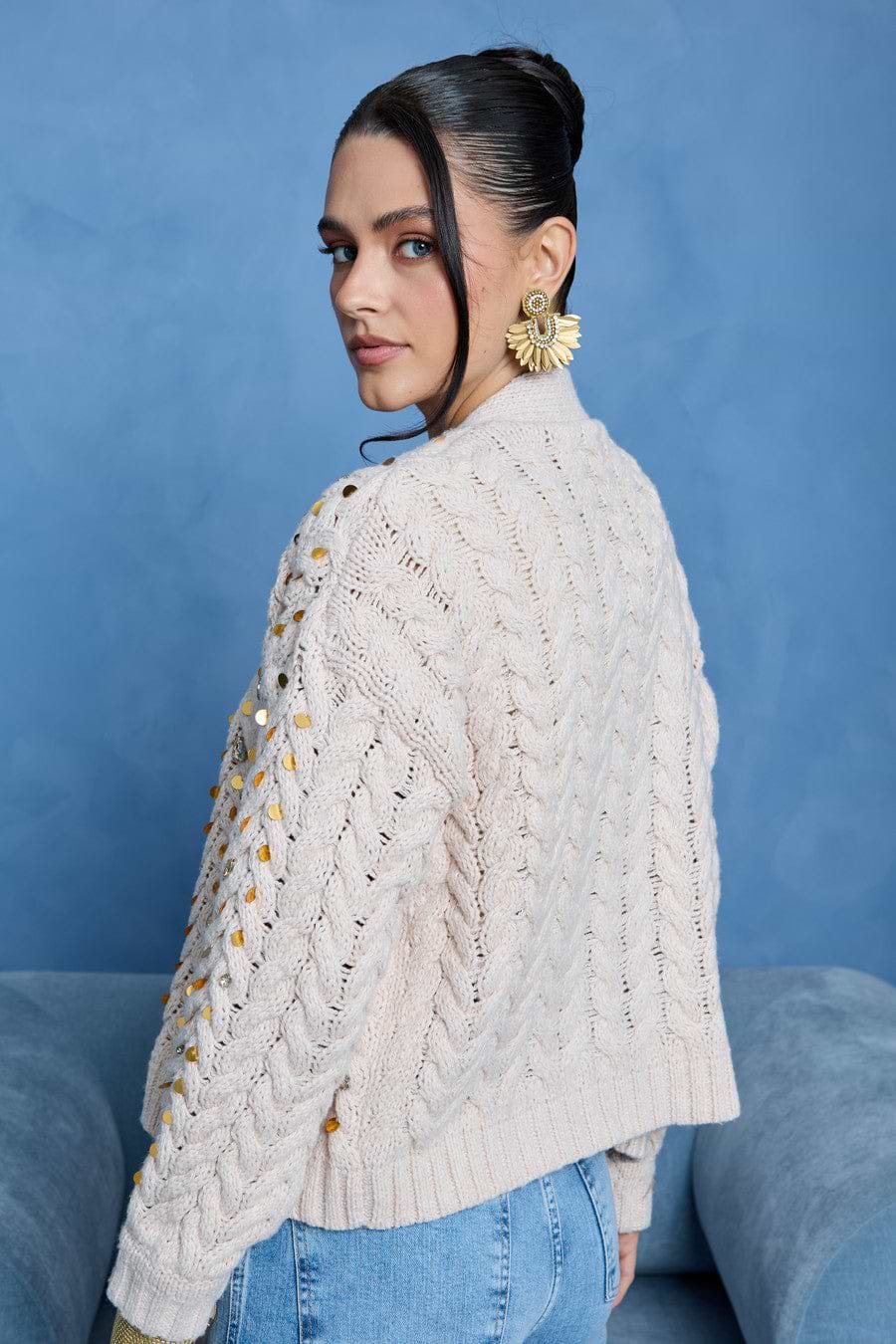 Deco Cable Knit Cardigan - Cream