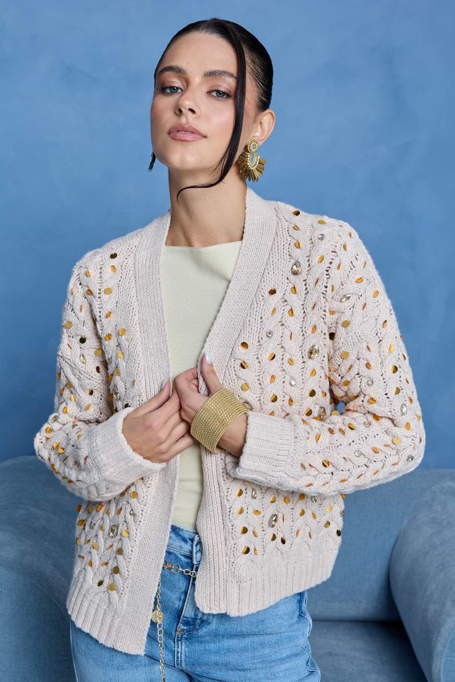 Deco Cable Knit Cardigan - Cream