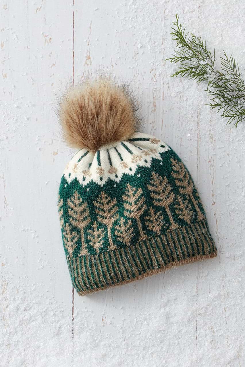 Fair Isle Forest Snow Hat - Forest Green