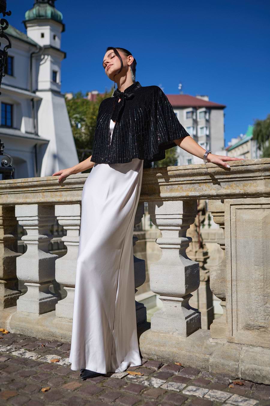 Velvet Crush Embellished Capelet - Black
