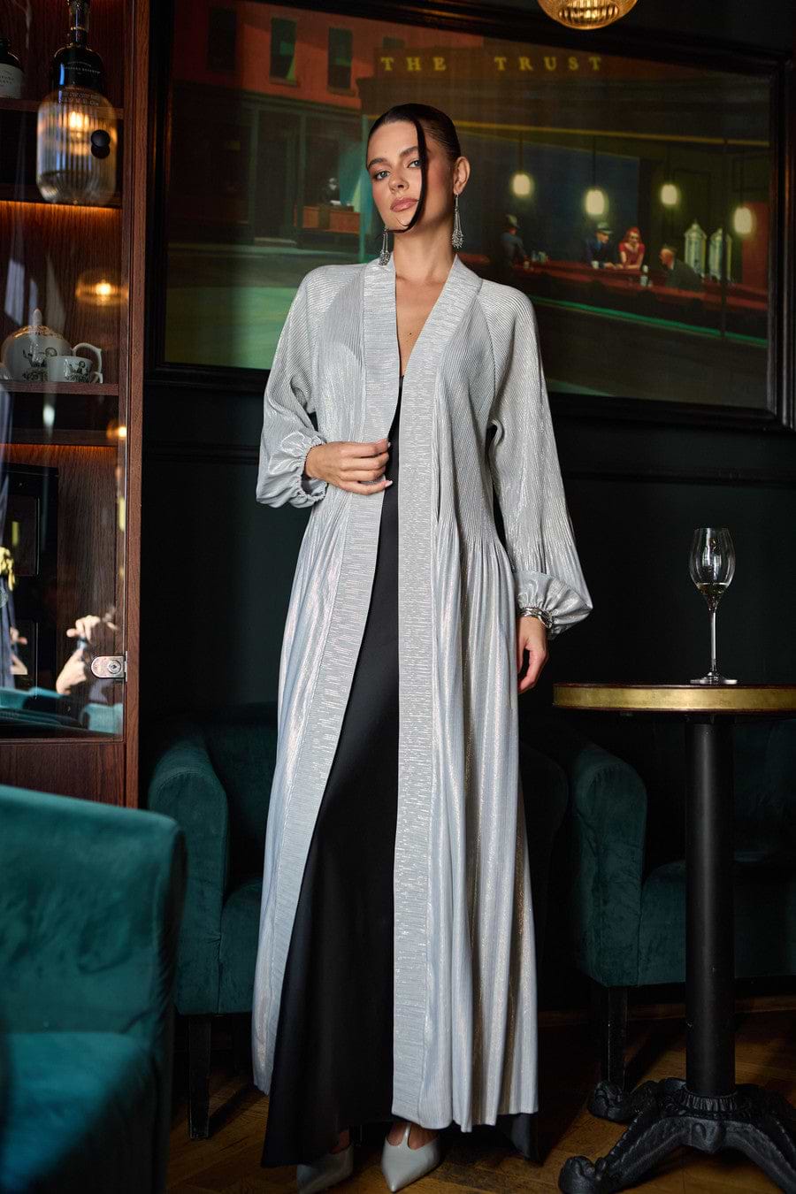 Metallic Pleated Duster - Grey