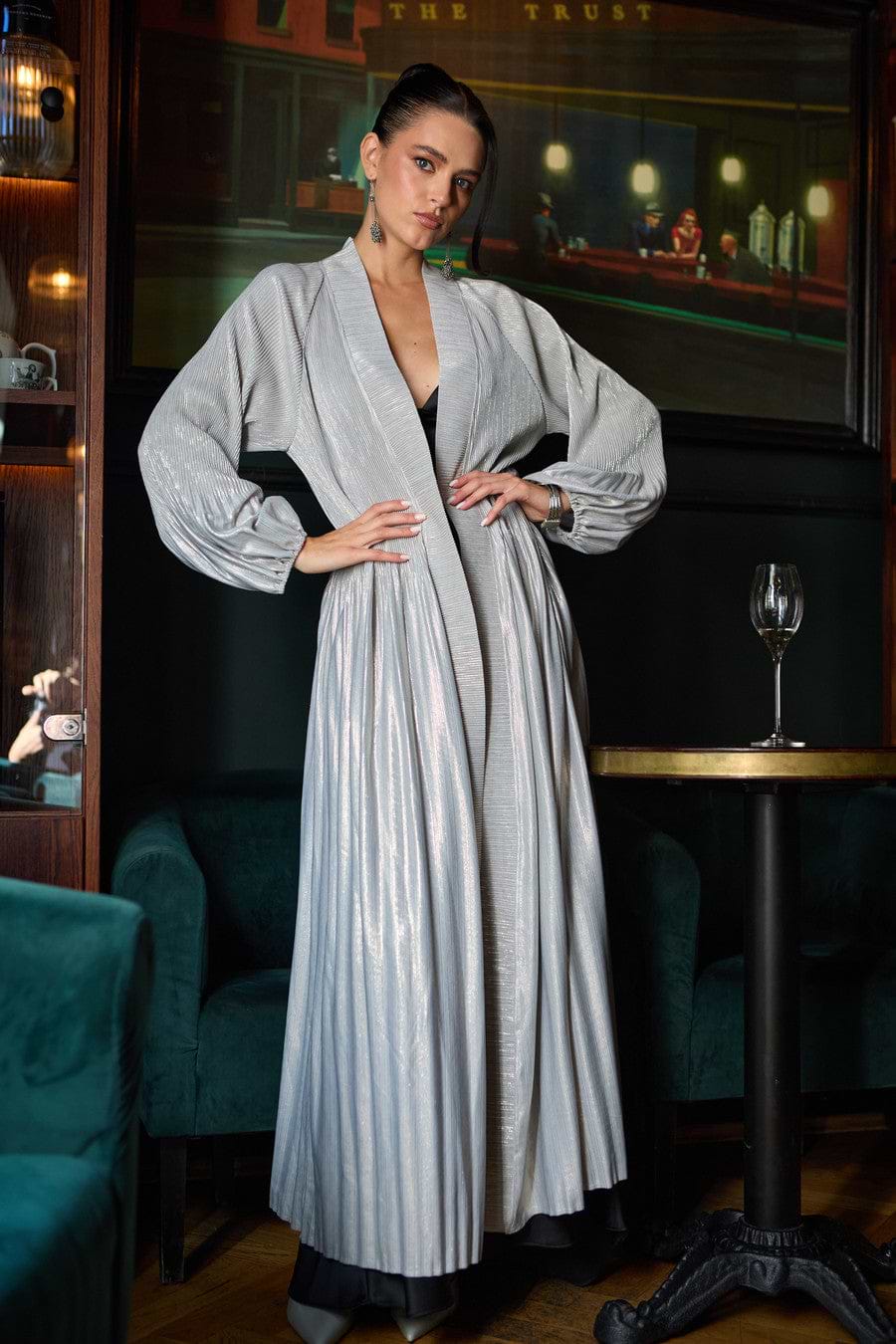Metallic Pleated Duster - Grey