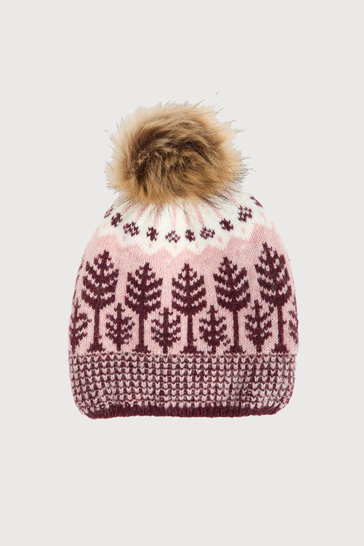 Fair Isle Forest Snow Hat - Pink