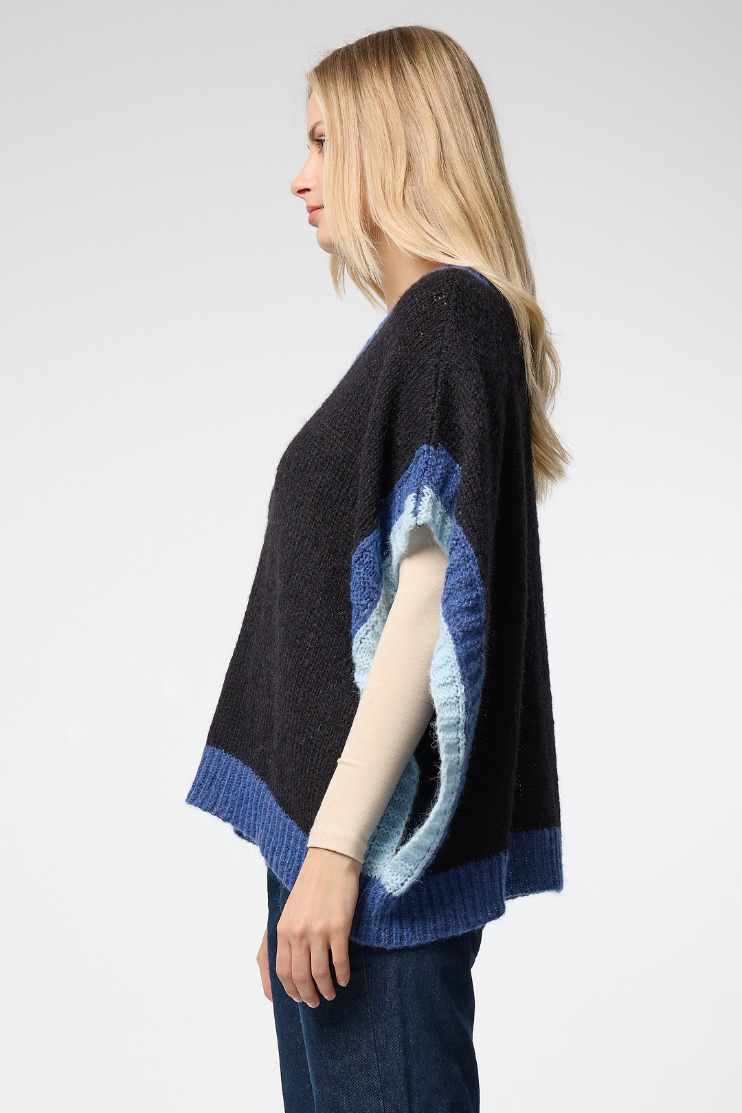 Colorblock Knit Sweater Vest - Black