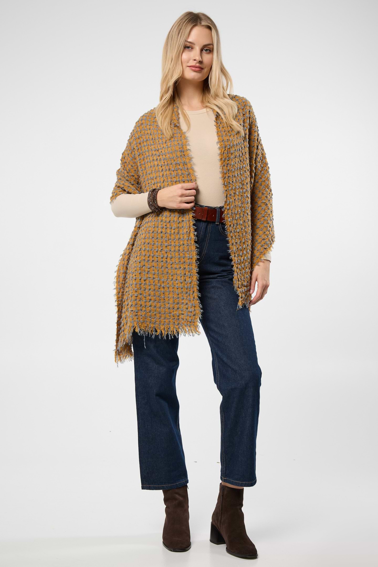 Crinkle Plaid Scarf - Dark Yellow