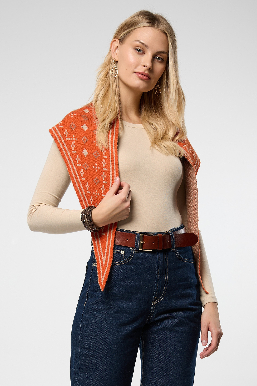 Foulard Knit Triangle Scarf - Dark Orange