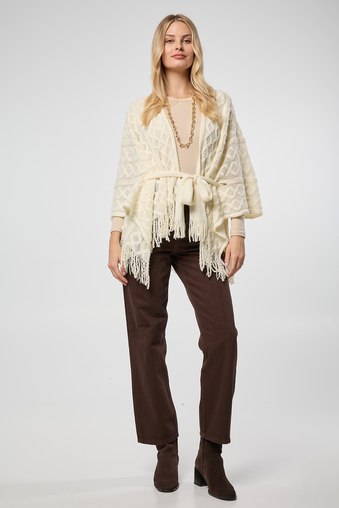 Cable Fringe Ruana
