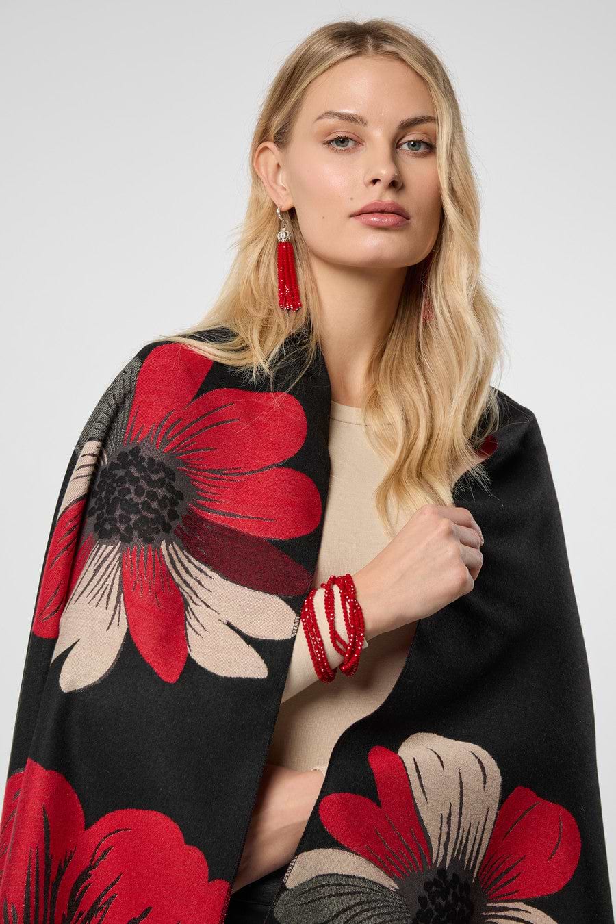 Fresh Floral Reversible Scarf - Crimson