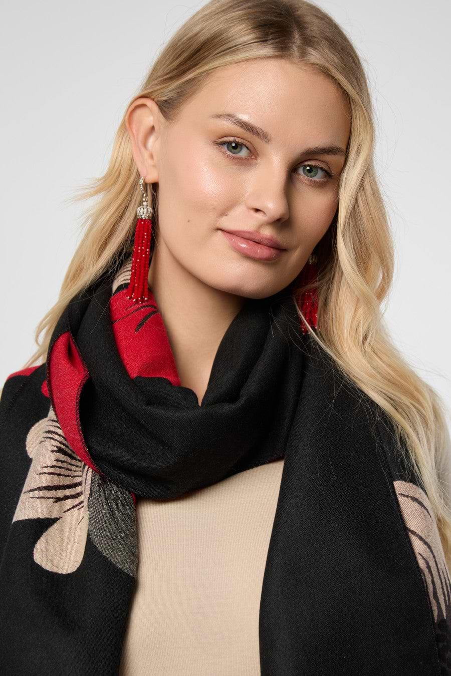 Fresh Floral Reversible Scarf - Crimson