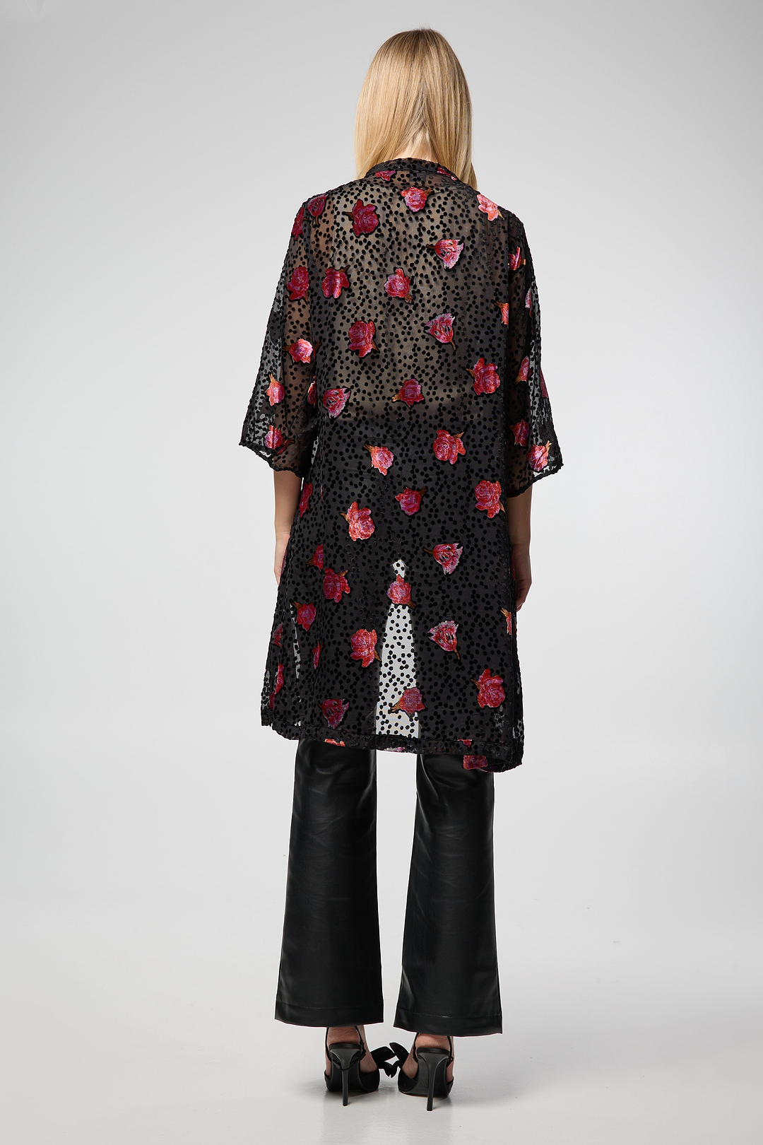 Black Velvet Rose Kimono - Black