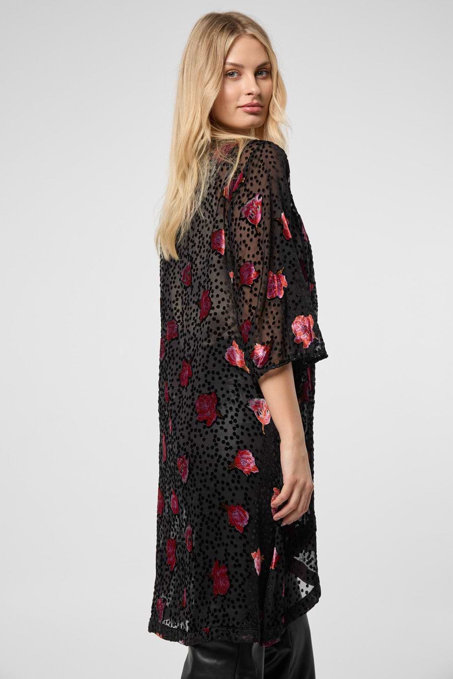 Black Velvet Rose Kimono - Black