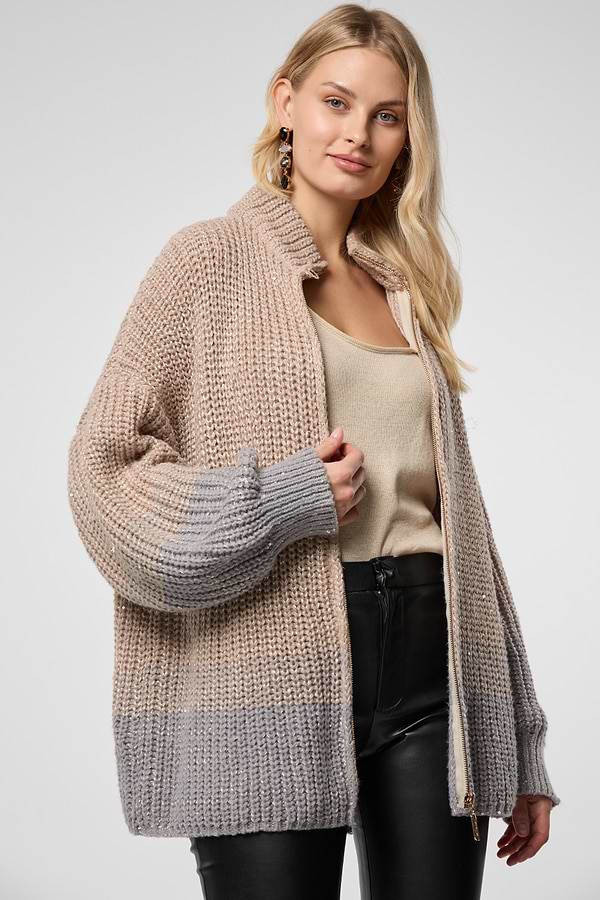 Zip Up Sequin Cardigan