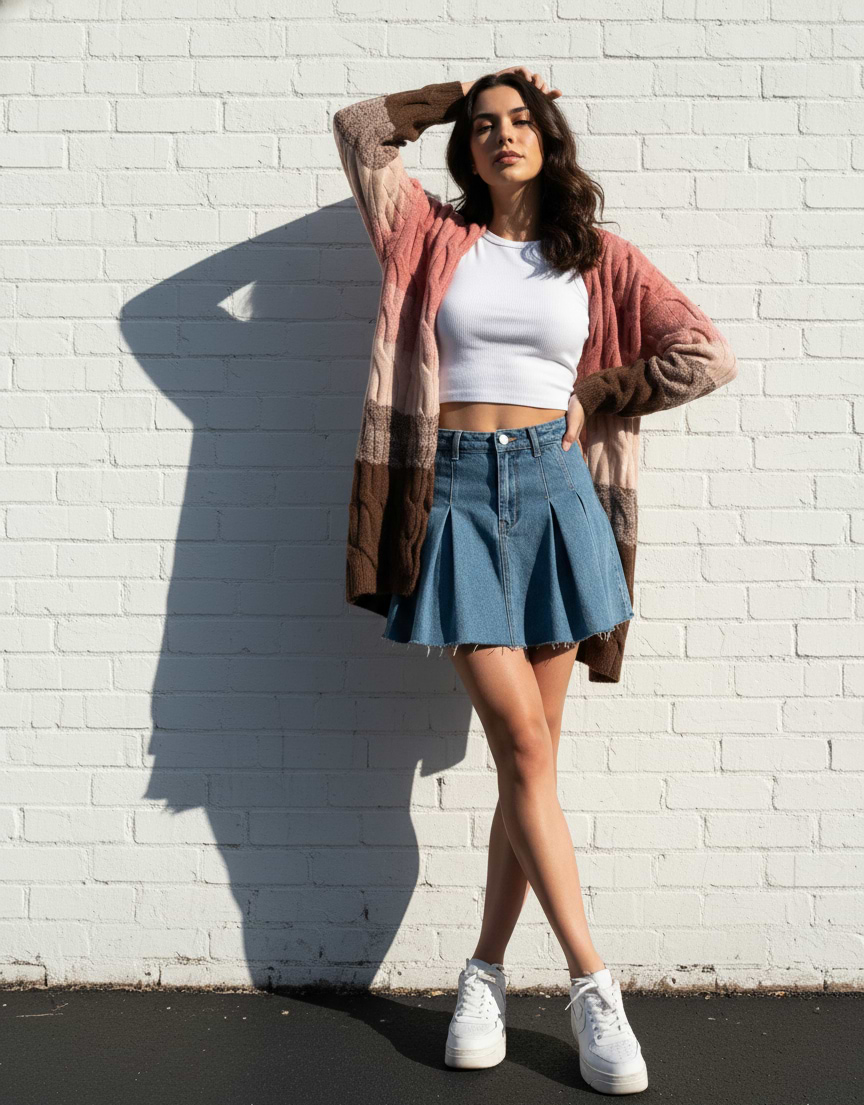 Cable Knit Color Block Cardigan - Dark Salmon