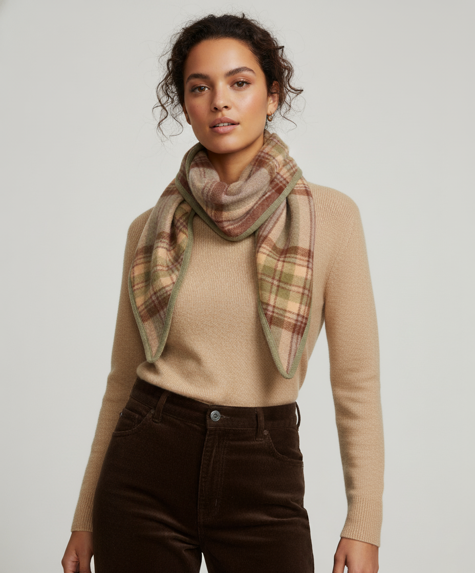 Plaid Wool Triangle Scarf - Grey