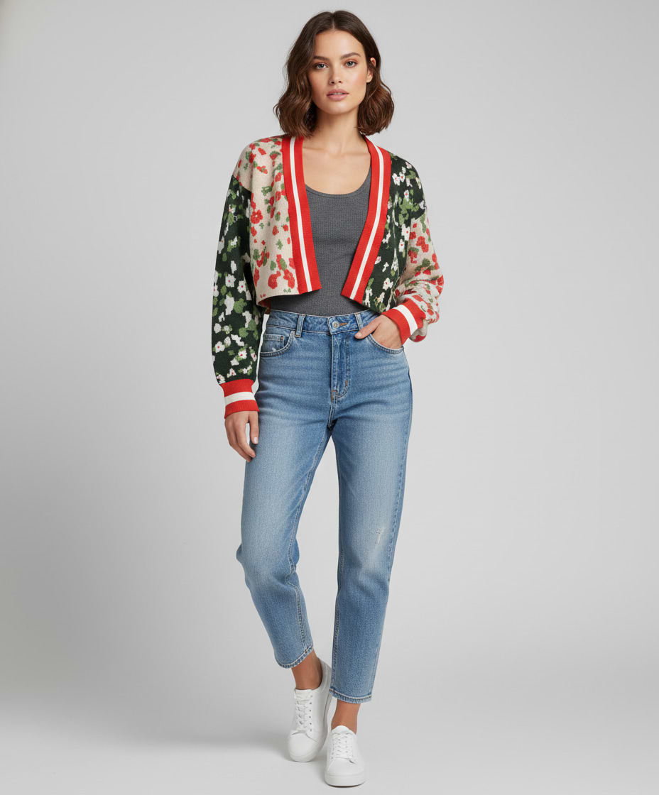 Multitone Floral Cardigan - Red Multi