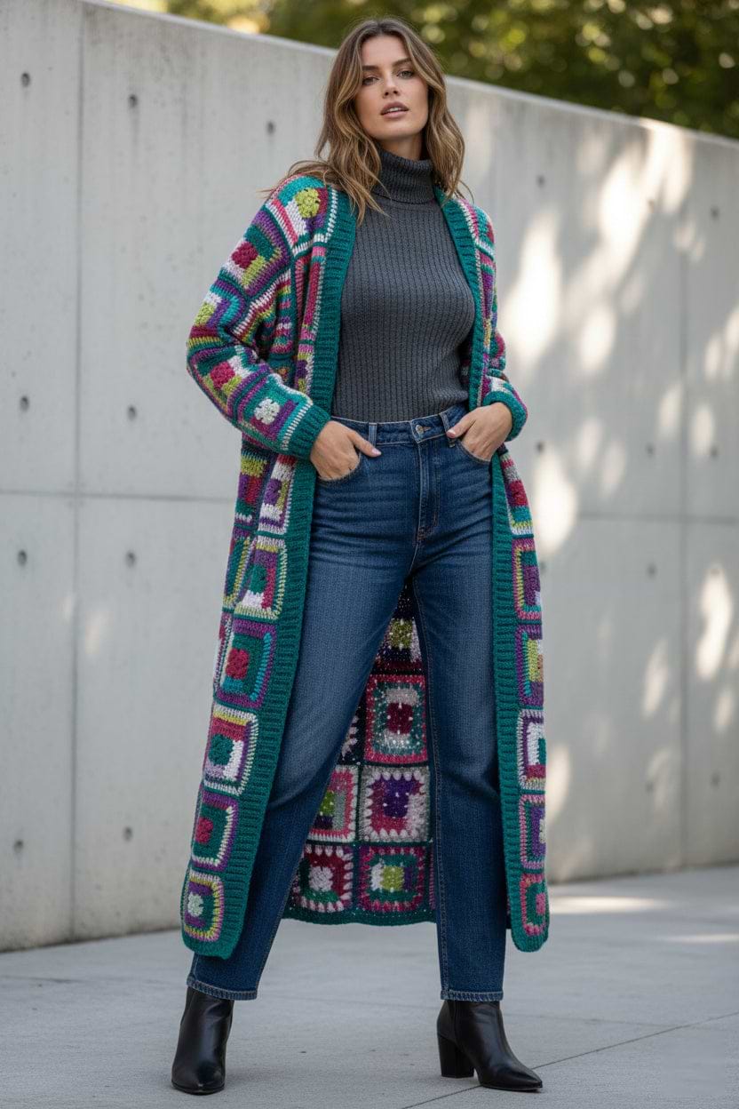 Crochet Long Cardigan Marrakesh Jacket - Teal