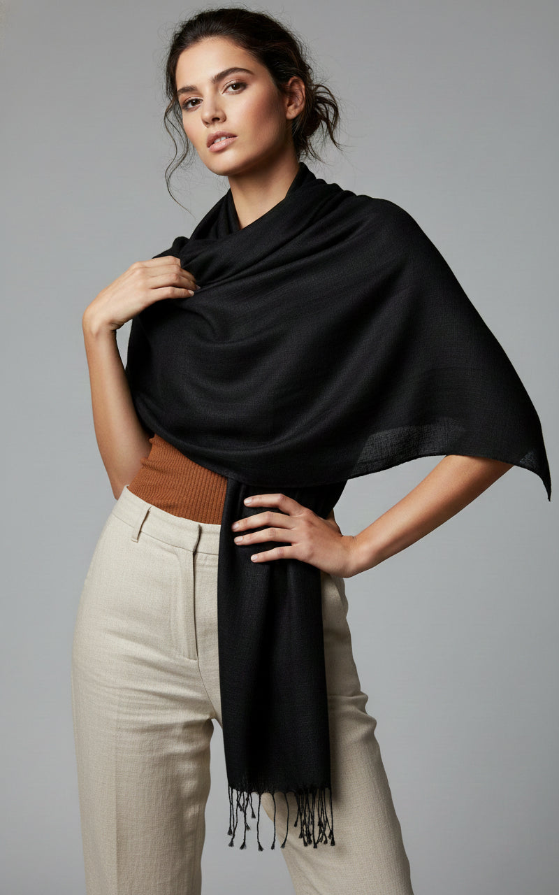 Arielle Summer Ombre Cashmere Pashmina Scarf - Black