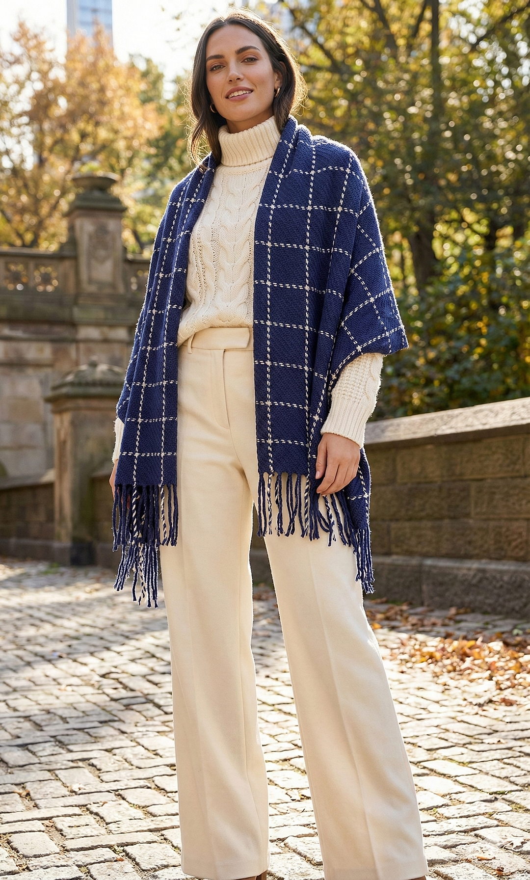 Stitched Plaid Scarf - Midnight Blue