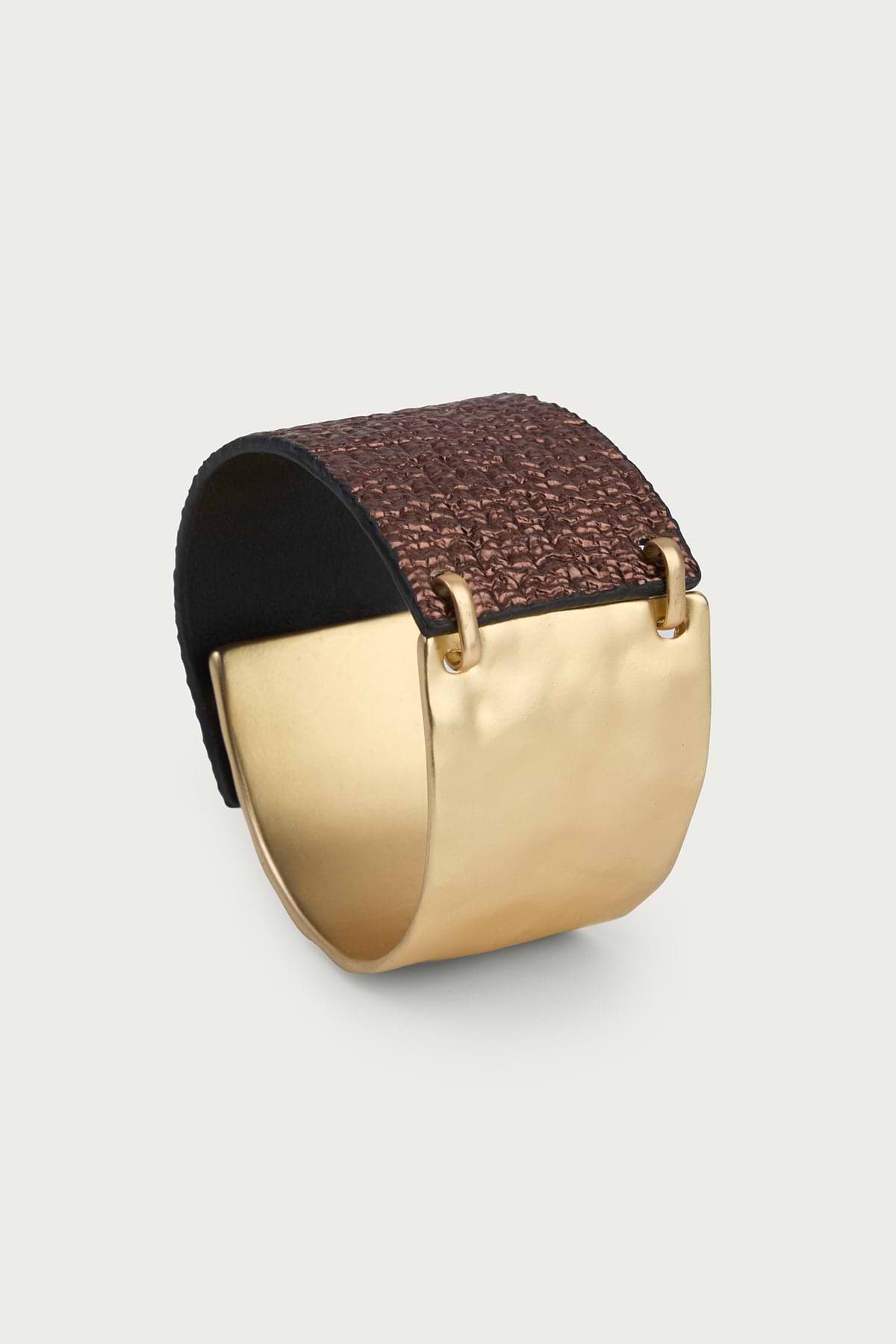 Ruffle Leather Metal Bracelet - Gold