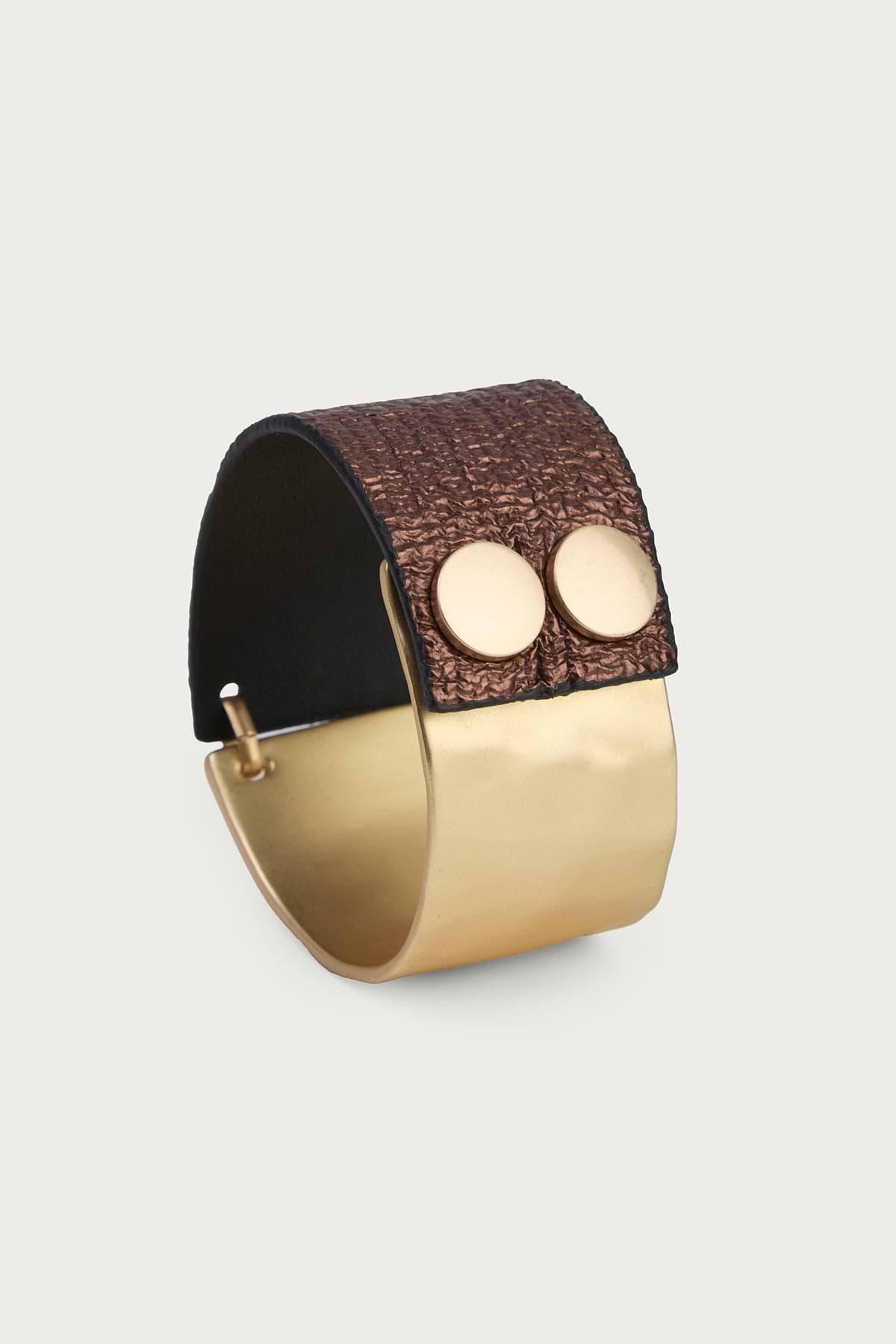 Ruffle Leather Metal Bracelet - Gold