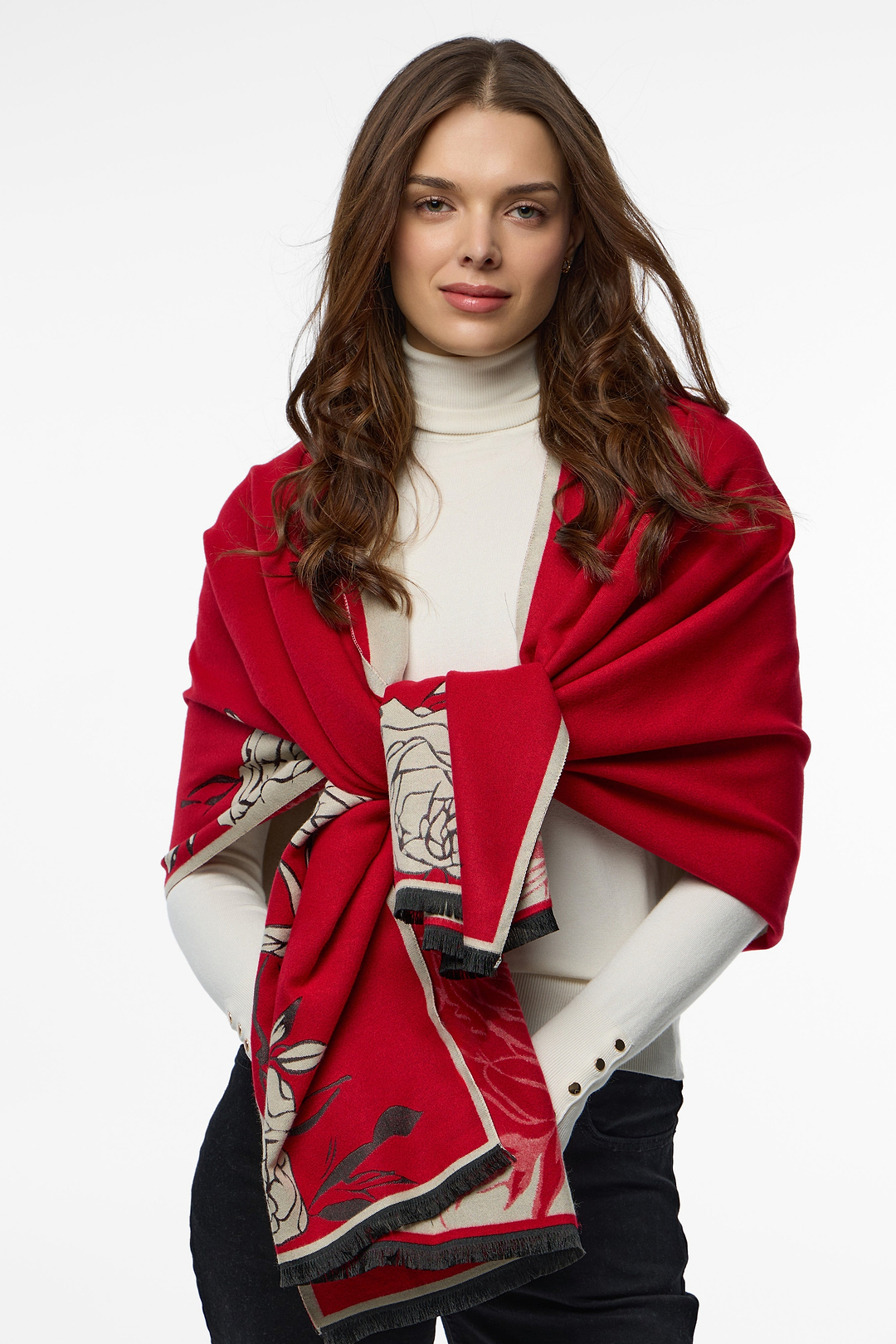 Bold Floral Reversible Scarf - Maroon