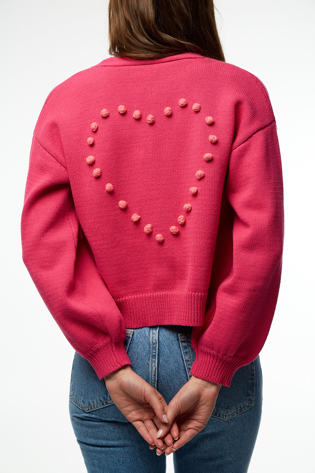 Heart Pom Pom Cardigan - Hot Pink