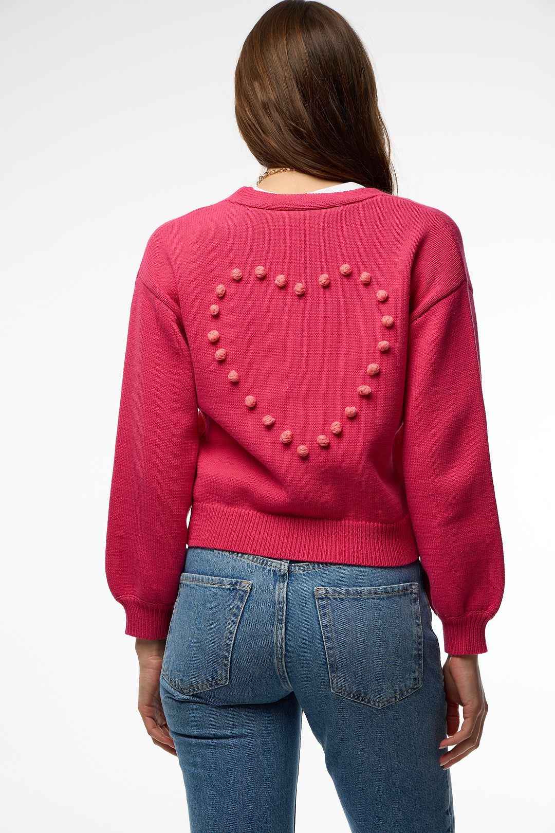 Heart Pom Pom Cardigan - Hot Pink