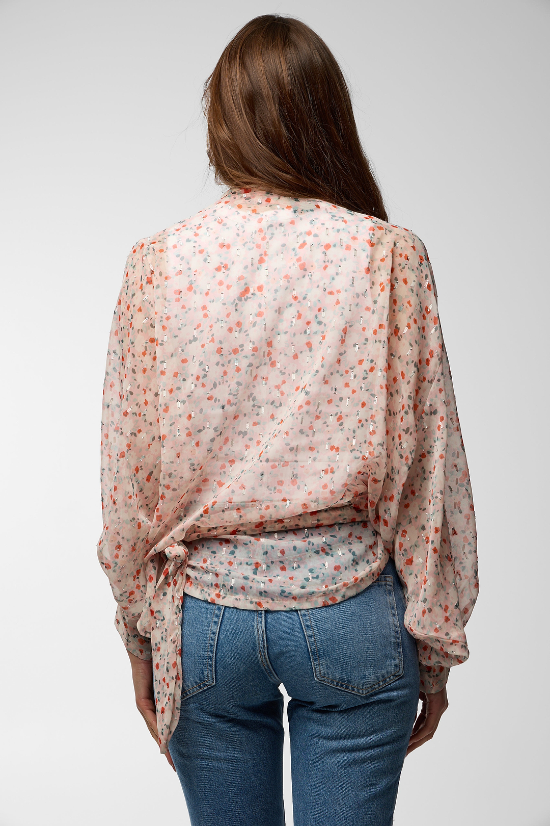 Tie Front Floral Kimono - Lavender Blush