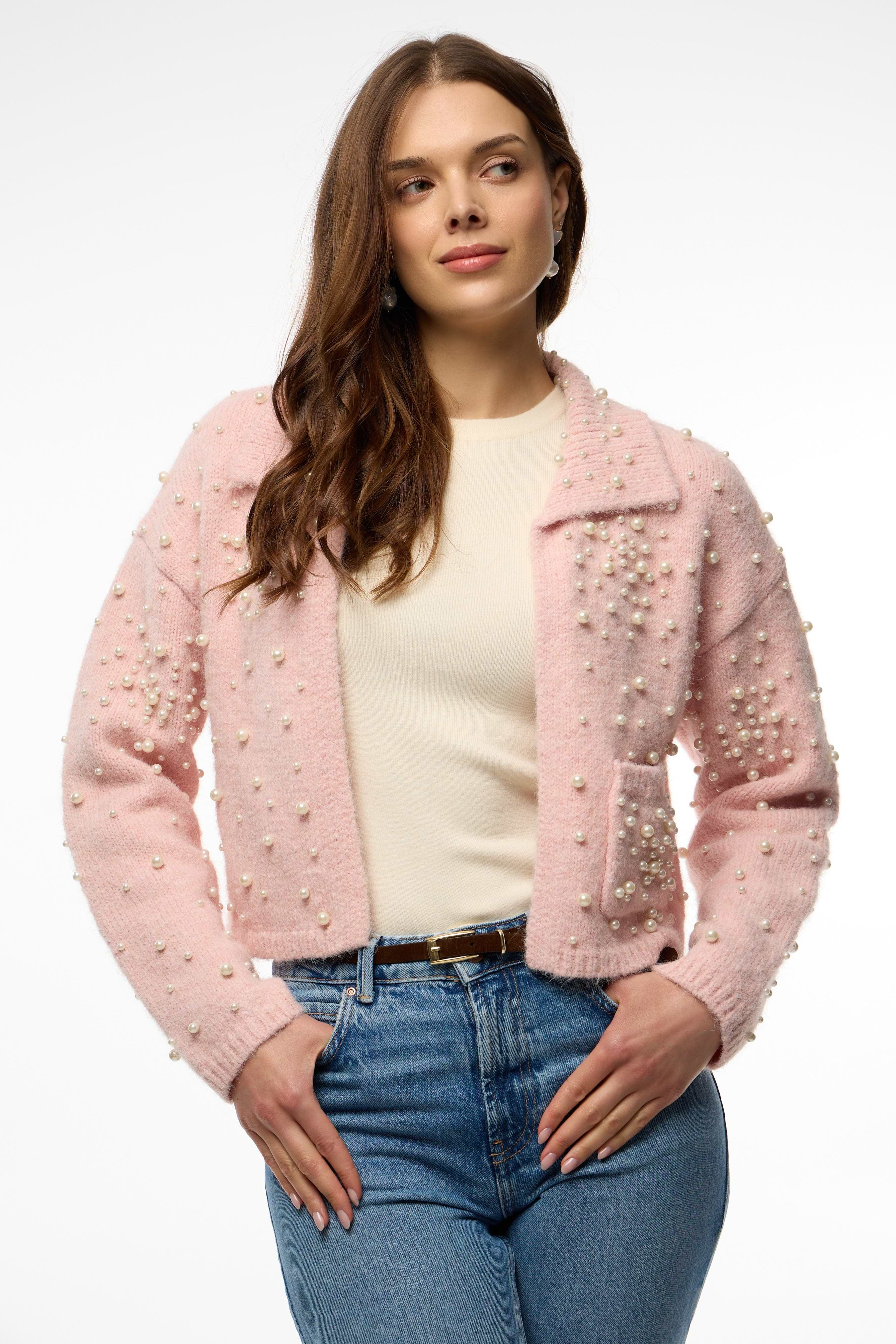 Pearl Collared Open Cardigan | SAACHI