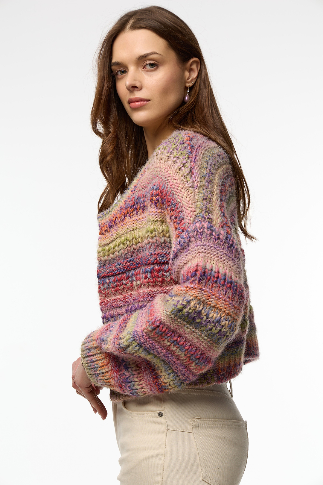 Multicolored Crop Knit Cardigan - Multi