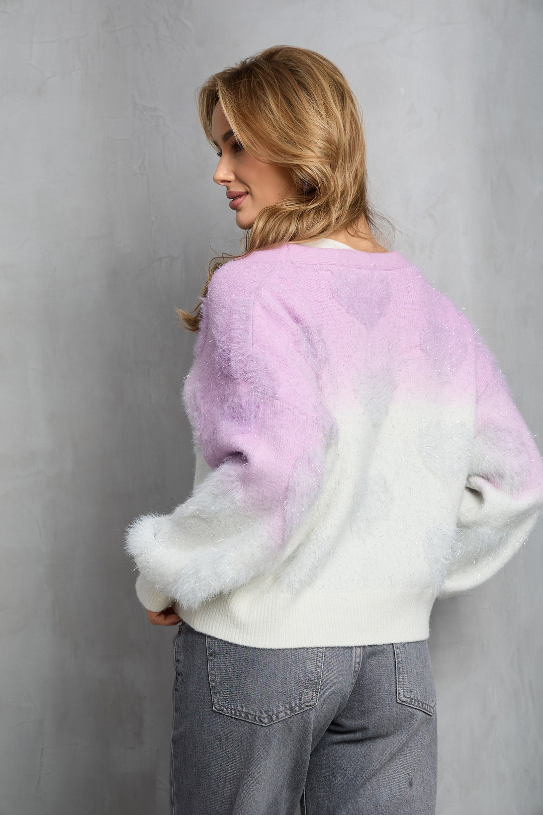 Soft Heart Ombre Cardigan - Lilac