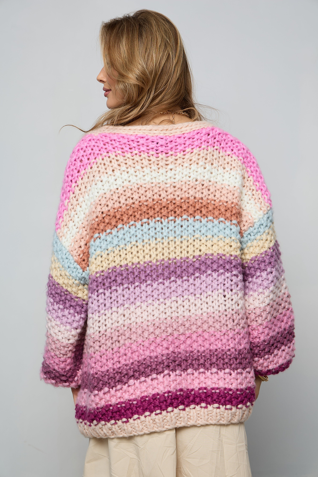 Rainbow Knitted Cardigan - Pink