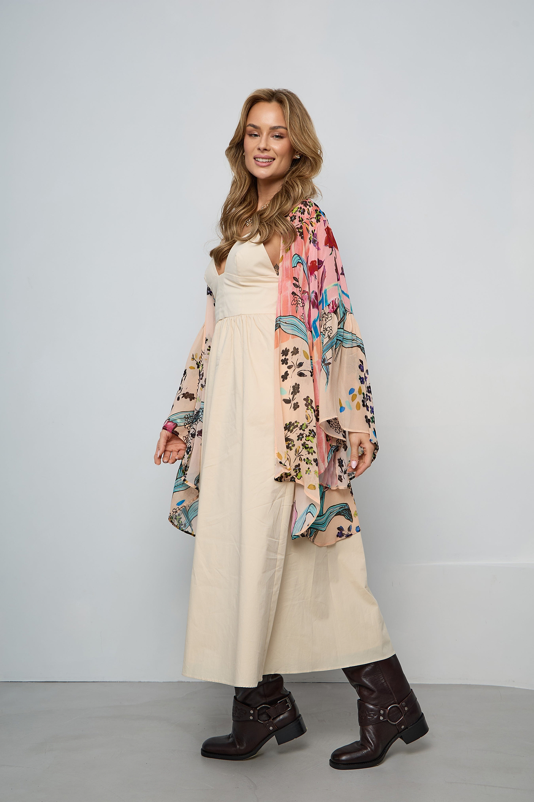 Mystical Garden Ruffle Sleeve Kimono – Pink