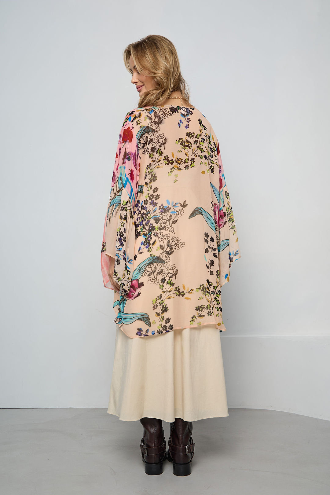 Mystical Garden Ruffle Sleeve Kimono - Pink