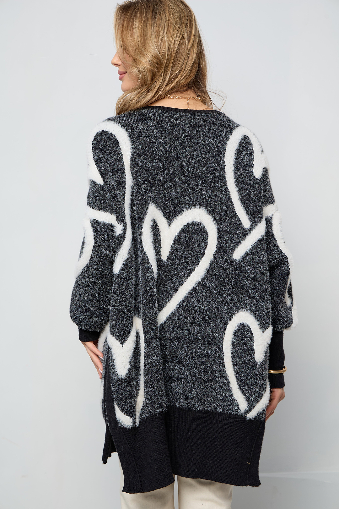 Whimsical Heart Sweater - Black & White