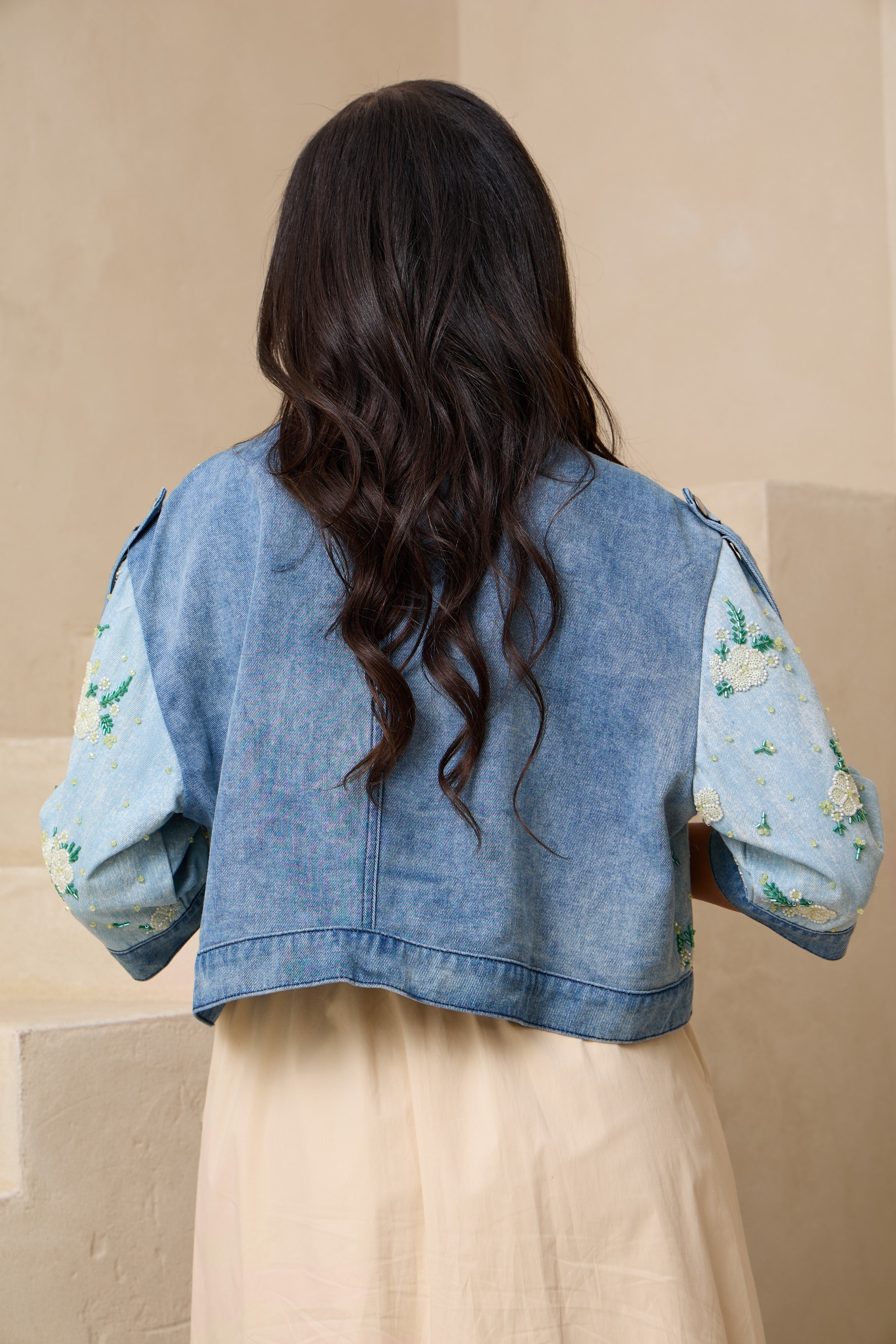 Flower Beaded Short Denim Jacket – SAACHI