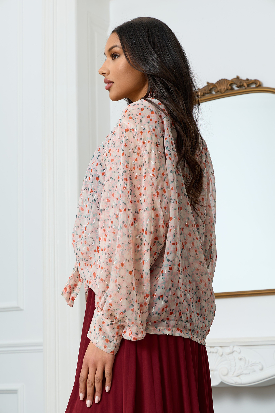 Tie Front Floral Kimono - Lavender Blush
