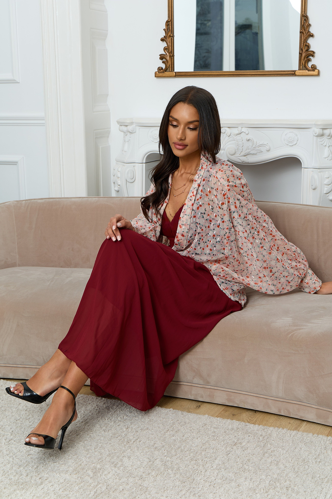 Tie Front Floral Kimono - Lavender Blush
