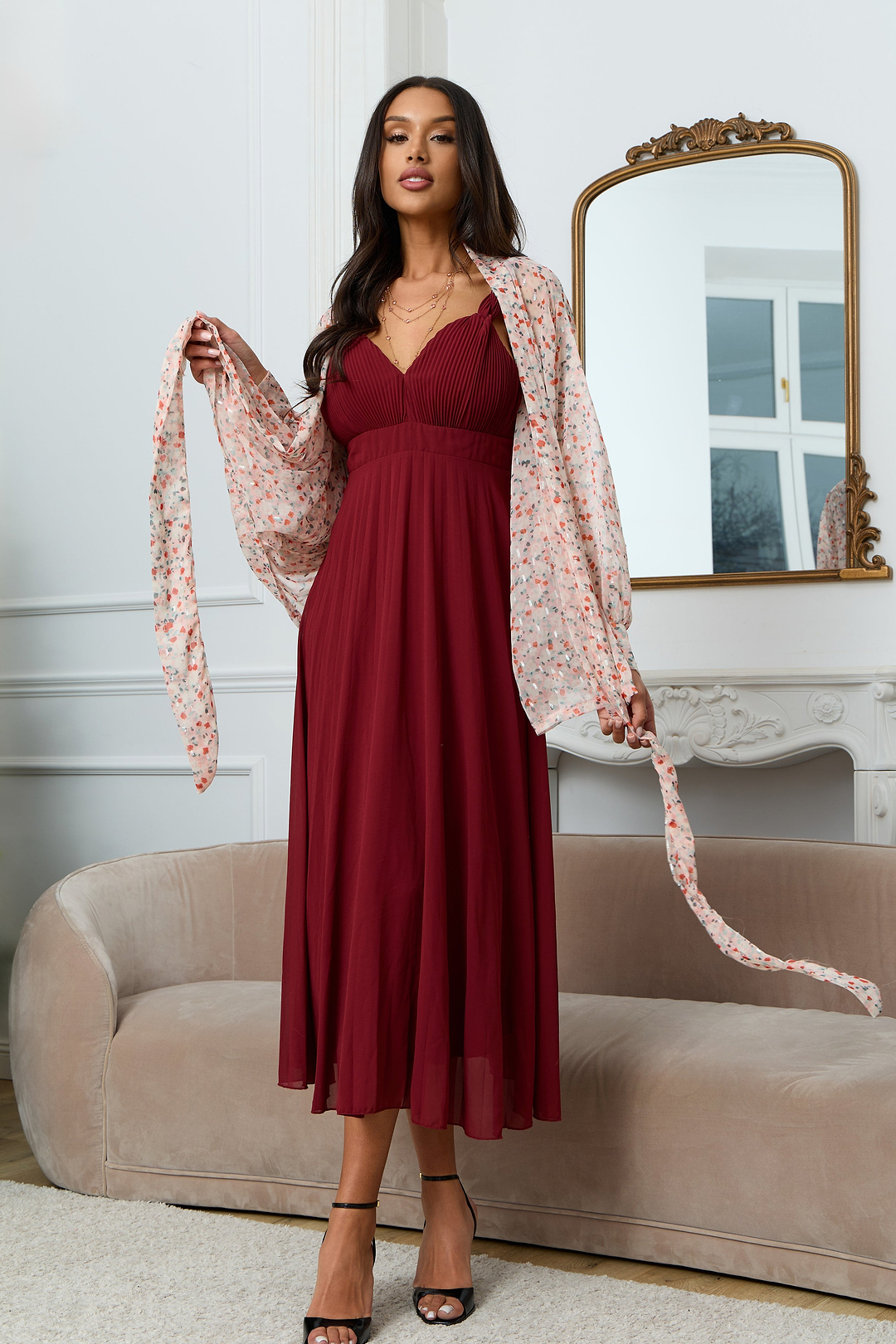 Tie Front Floral Kimono - Lavender Blush