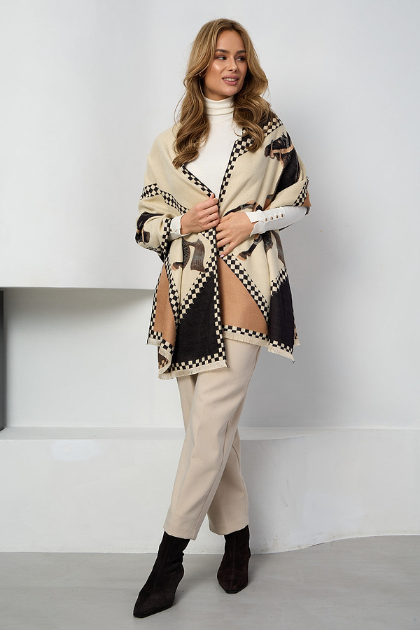 Checkered Equestrian Reversible Scarf - Brown