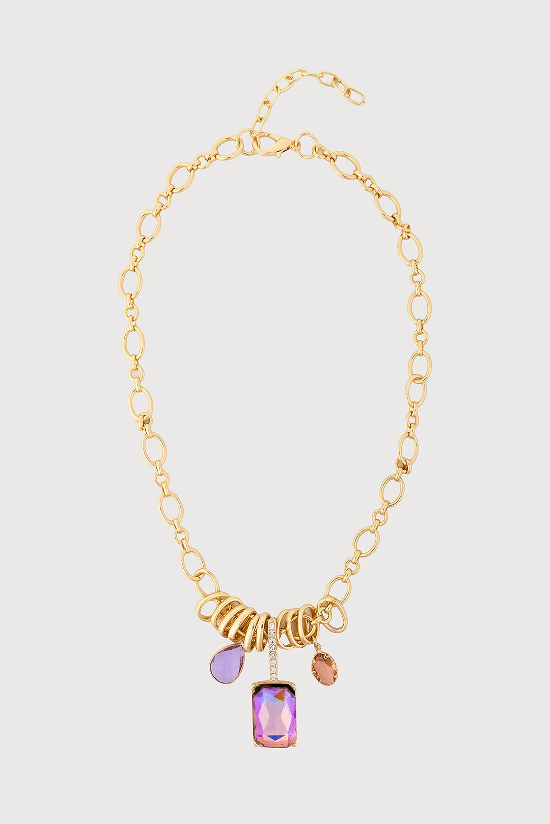 Jewel Charm Link Necklace - Pink