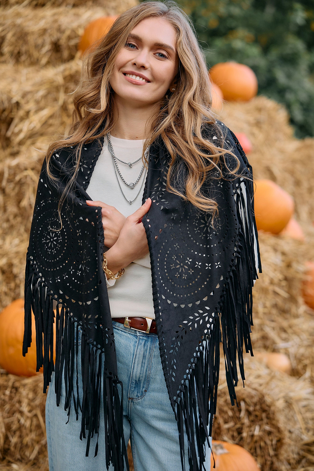 Paisley Laser Cut Fringe Triangle Wrap