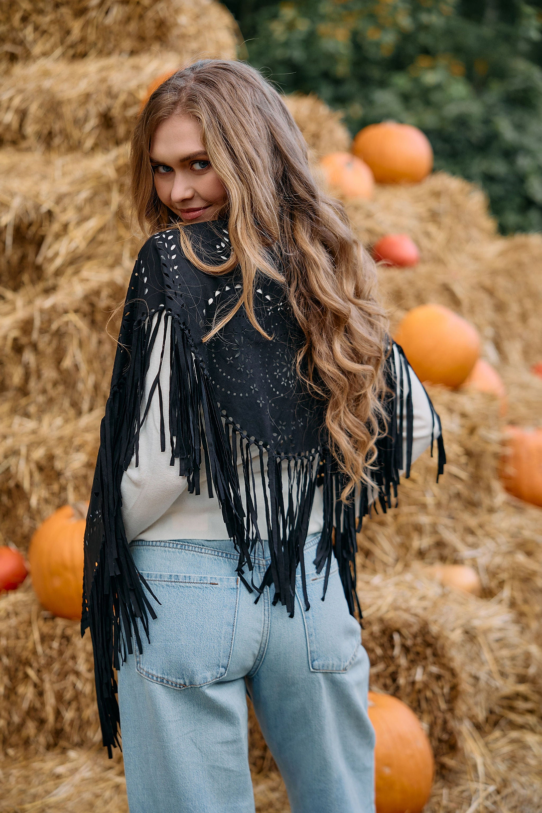 Paisley Laser Cut Fringe Triangle Wrap
