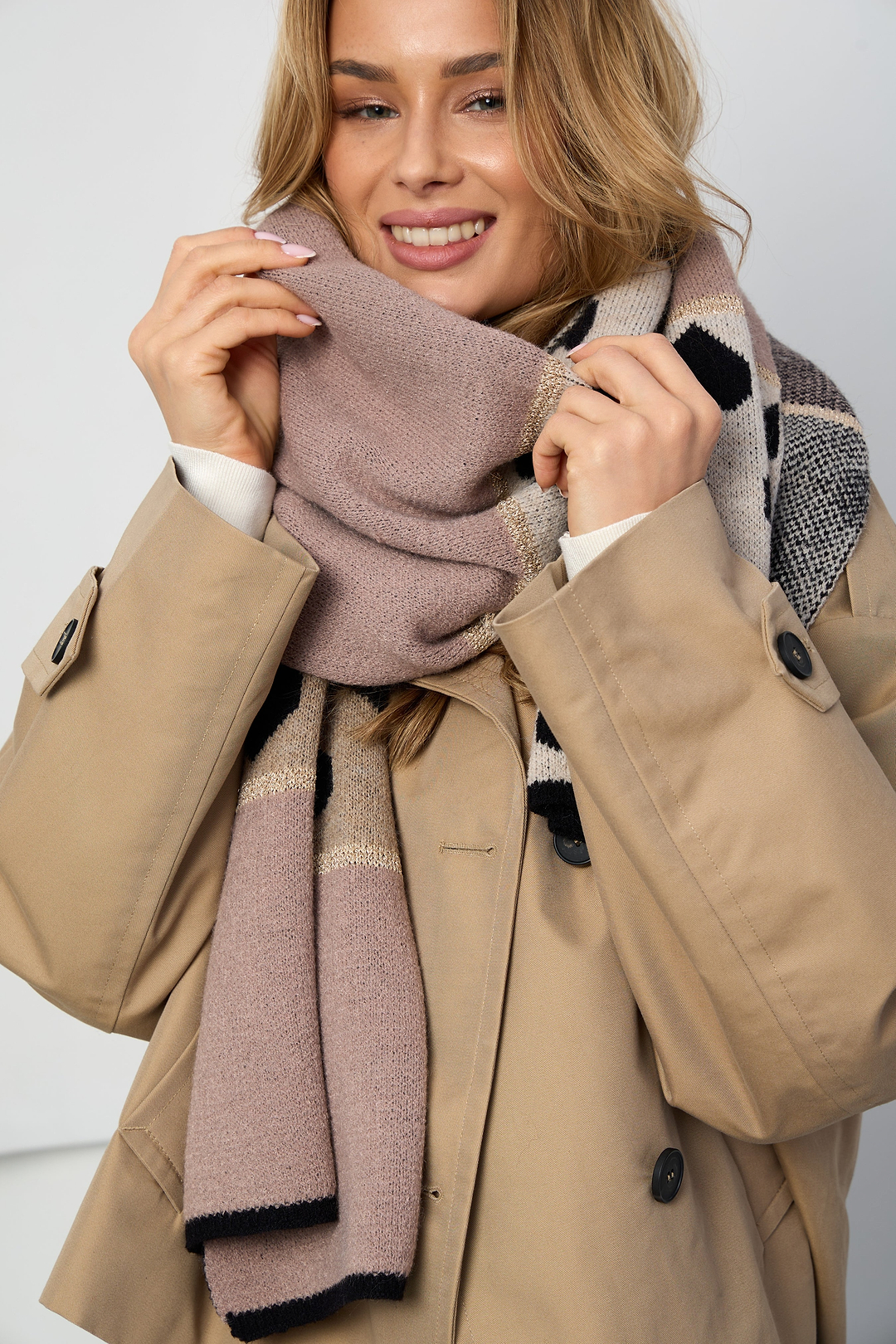 Heart Mixed Pattern Scarf - Mauve