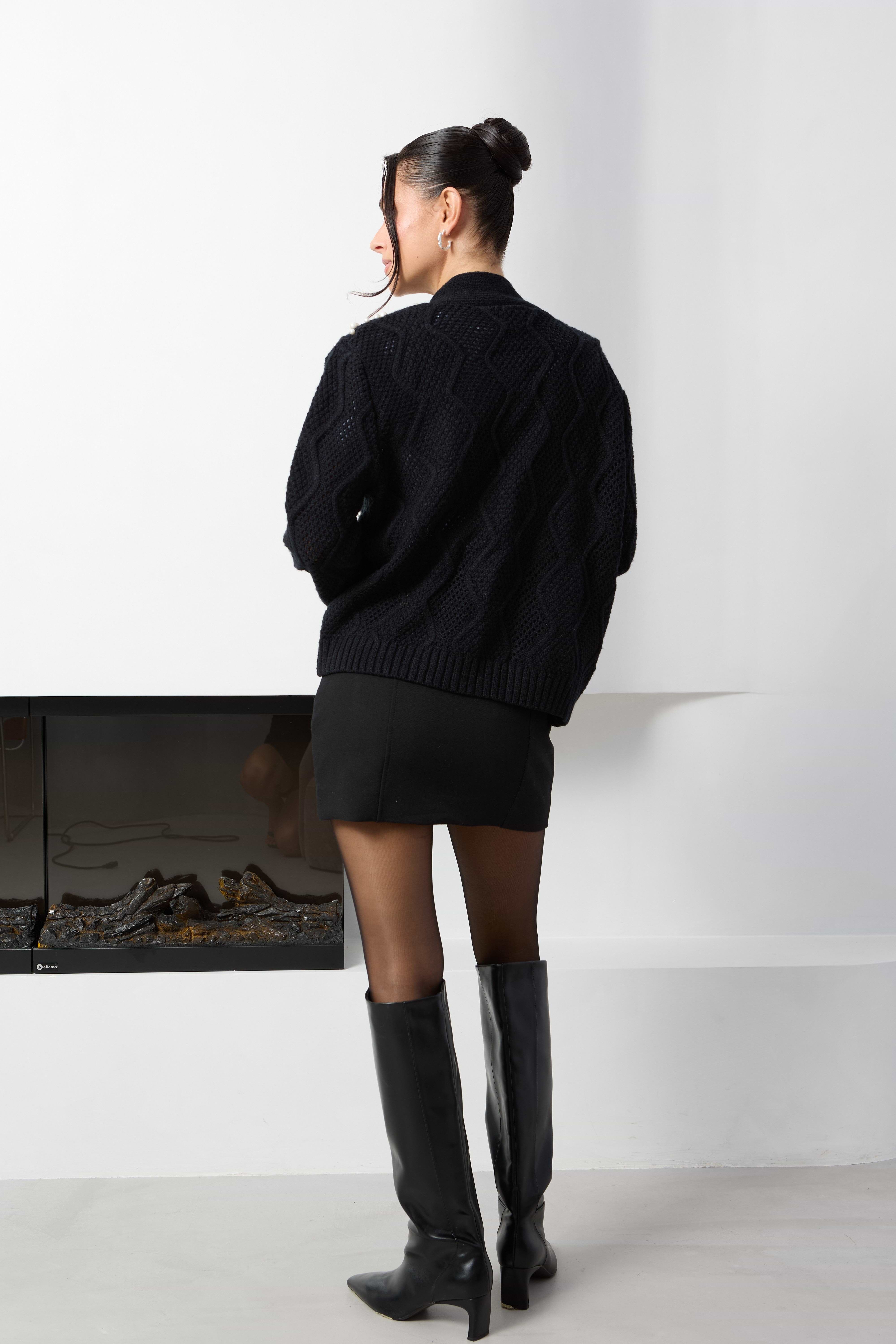 Pearl Embellished Zig-Zag Cardigan | SAACHI