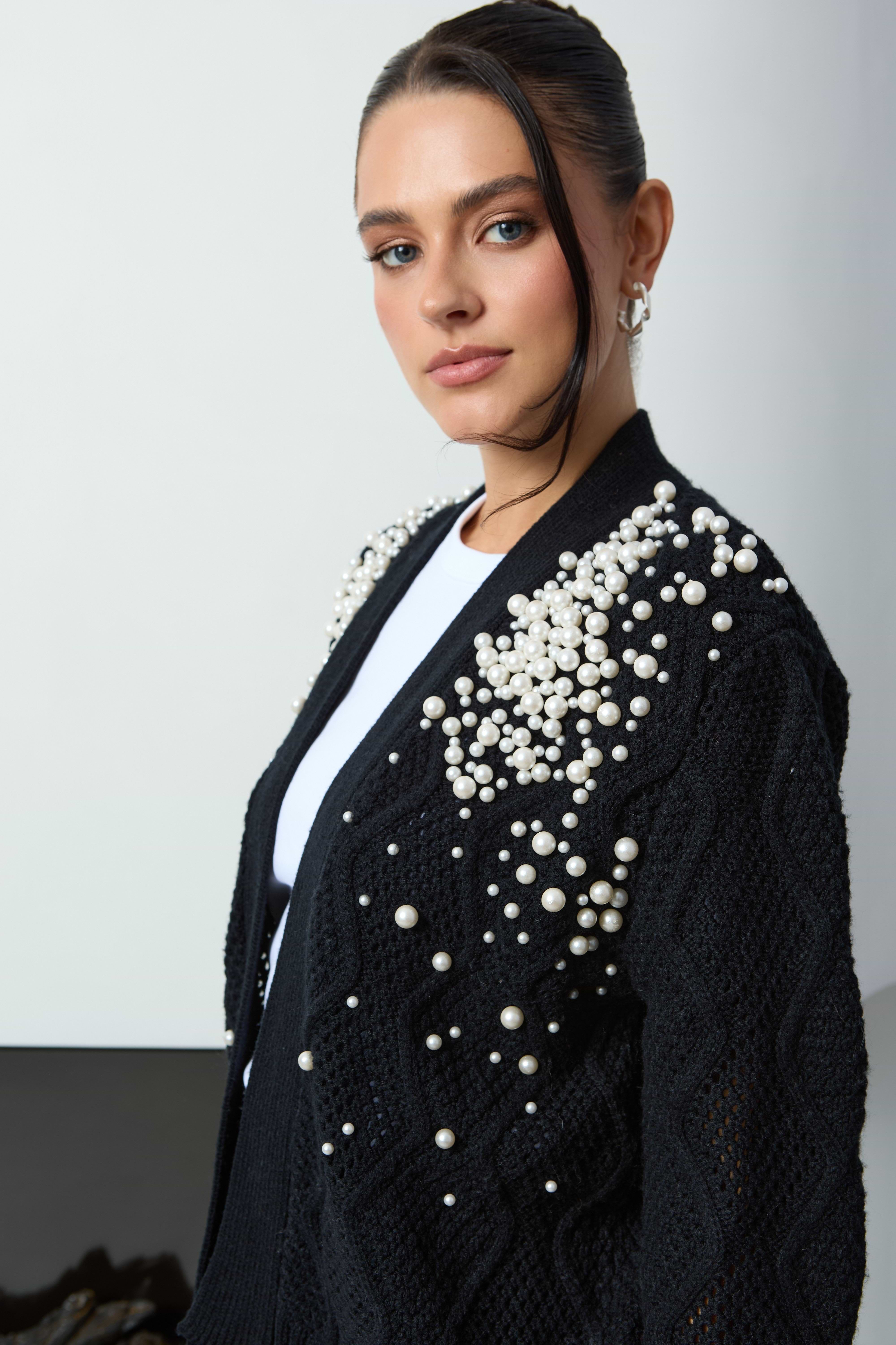 Pearl Embellished Zig-Zag Cardigan | SAACHI